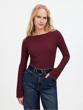 Madewell Ribbed Long Sleeve Tee in Chocolate Brown
